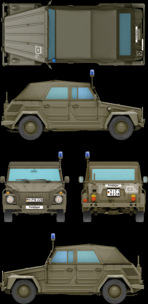 Das Werk DW35045 1:35 Kurierwagen Typ 181 - Bluelight versionHighly detailed kitScale 1:353D-printed wheels and radio unit (including handset) for superior detailClosed tarpaulin molded as a single part in clear materialFinely printed decal sheet offerin