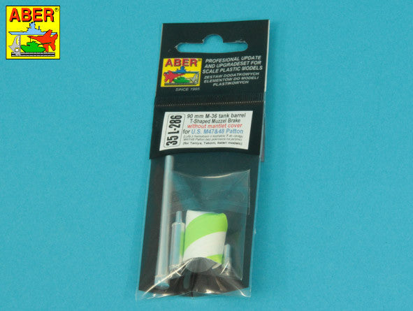 Aber 35L286 1:35 90mm M-36 tank barrel T-shaped Muzzle Brake without mantlet cover for U.S. M47 and M48A3 Patton