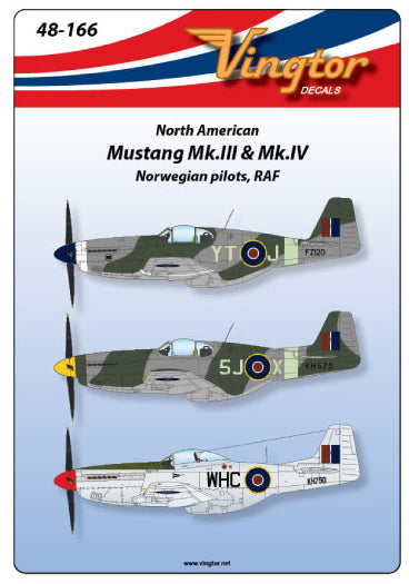 Vingtor Decals 48-166 1:48 North-American Mustang Mk.III & Mk.IV - Norwegian pilots, RAF