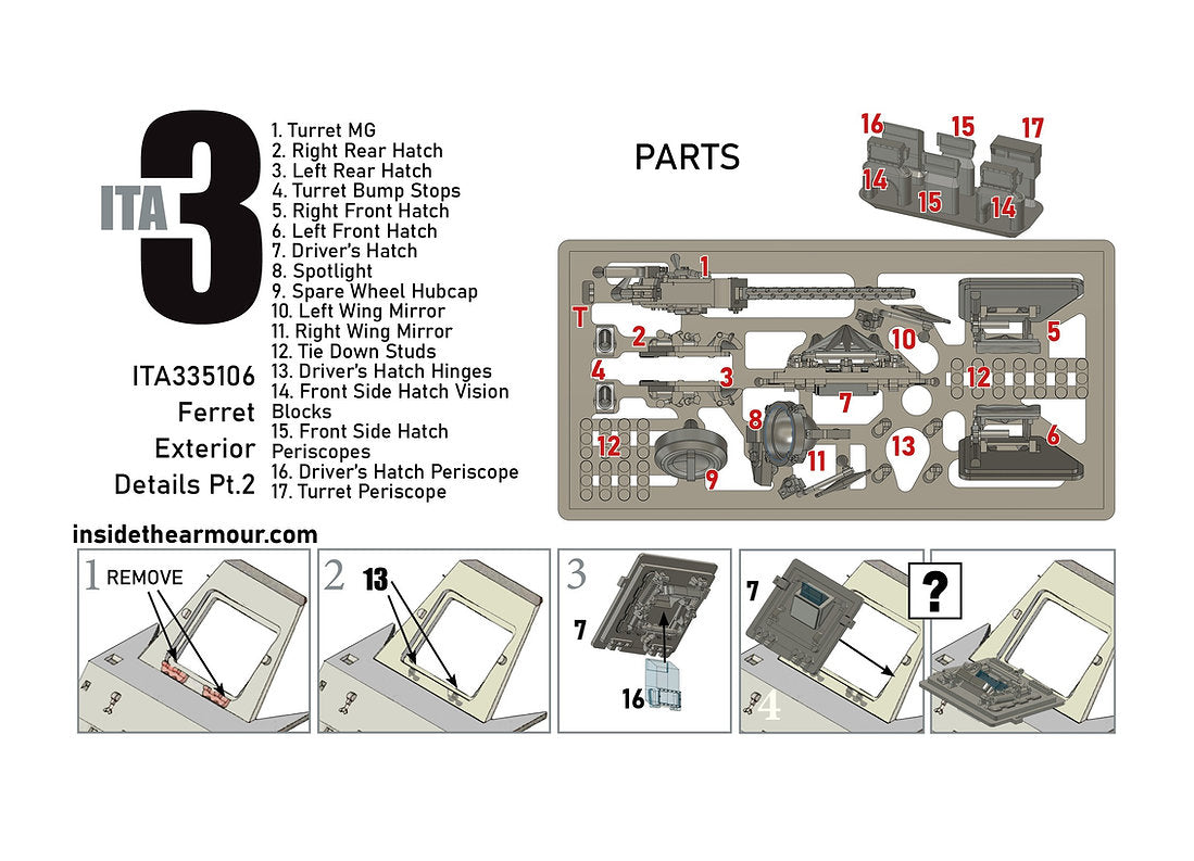Inside the Armour ITA335106 1:35 Ferret Exterior Pt2, with clear parts