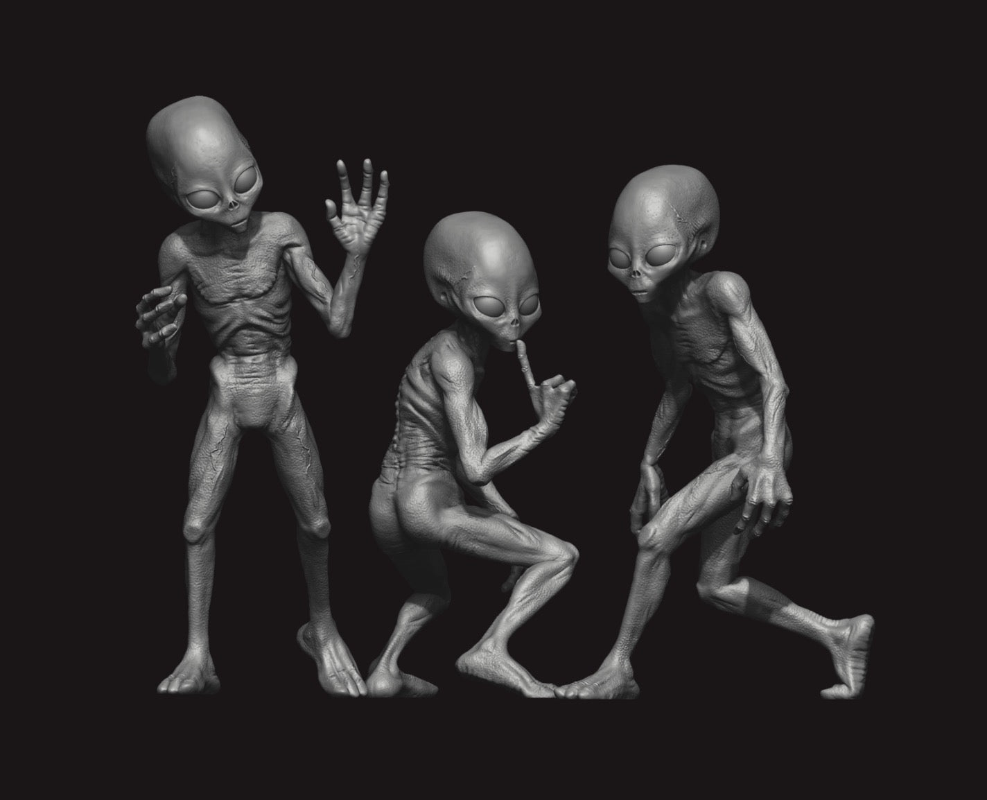 ION Model A35-001 1:35 Grey Aliens x3 (3D-Printed)