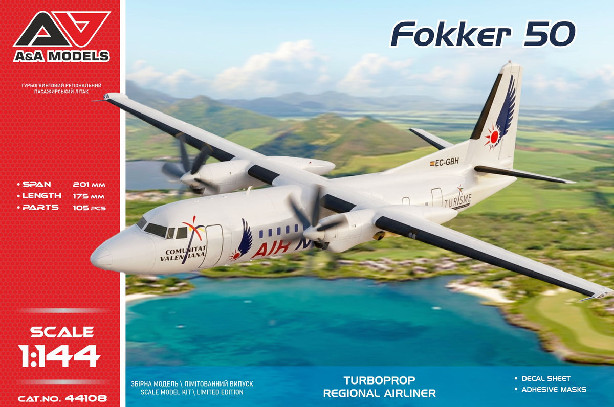 A & A Models 44108 1:144 Fokker 50 Regional airliner