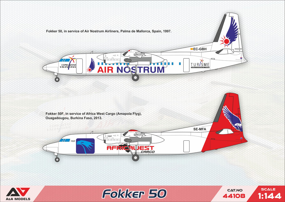 A & A Models 44108 1:144 Fokker 50 Regional airliner