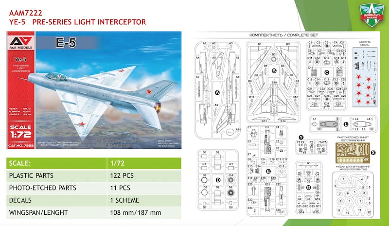 A & A Models 7222 1:72 Ye-5 Pre-Series Interceptor