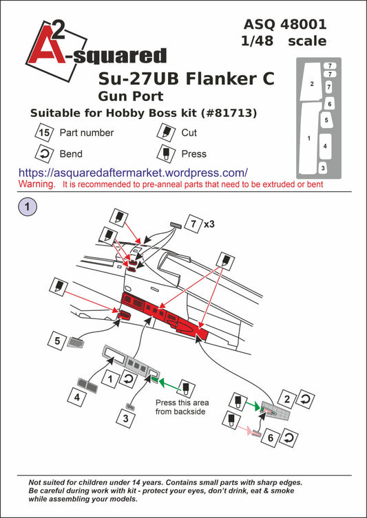 A-Squared AASQ48001 1:48 Sukhoi Su-27UB Flanker-C Gun Port (for Hobby Boss kit)