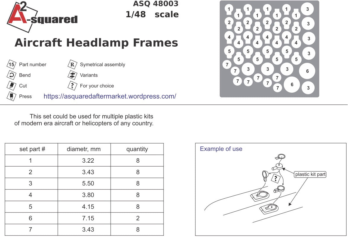 A-Squared AASQ48003 1:48 Aircraft Headlamp Frames