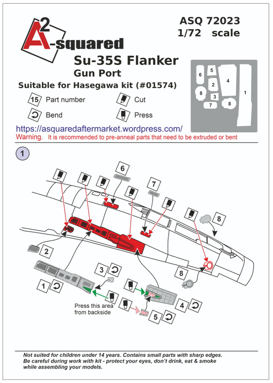 A-Squared AASQ72023 1:72 Sukhoi Su-35S Flanker Gun Port (for Hasegawa kit)