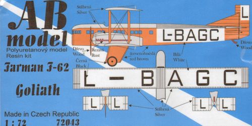 AB Models ABM72043 1:72 Farman F-62 Goliath (Czech Civil Version)
