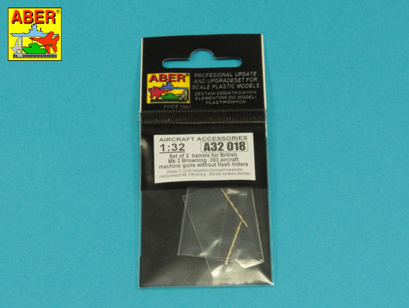 Aber A32018 1:32 Set of 2 Barrels for British Mk.2 Browning .303 Aircraft Machine Guns without Flash Hiders