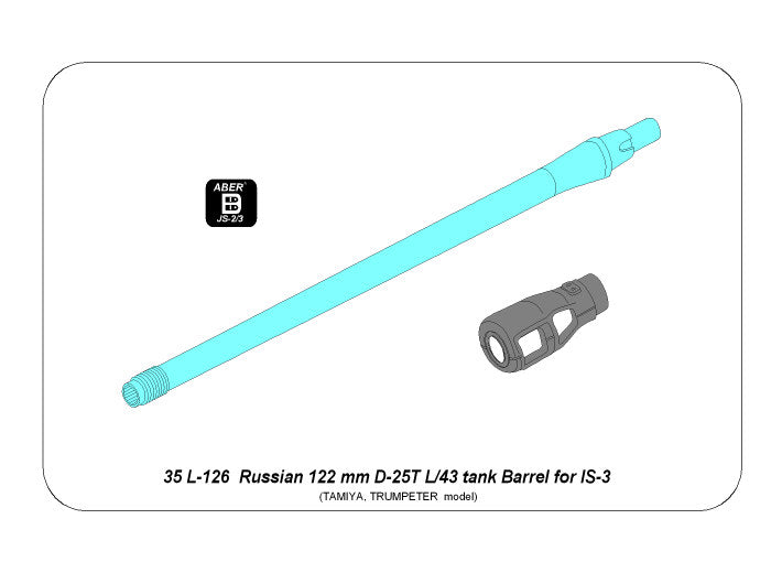 Aber 35L126 1:35 Russian 122mm D-25T tank barrel for IS-3, with 3D Muzzle brake