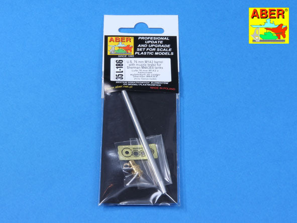 Aber 35L186 1:35 U.S. 76mm M1A2 Barrel with Muzzle Brake for Sherman M4A3E8 Tank