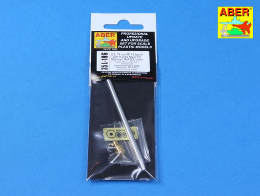 Aber 35L186 1:35 U.S. 76mm M1A2 Barrel with Muzzle Brake for Sherman M4A3E8 Tank