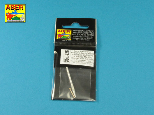 Aber 35L226 1:35 Early Barrel for Valentine Mk.II/IV I or Matilda Mk.III/IV with Besa MG Barrel