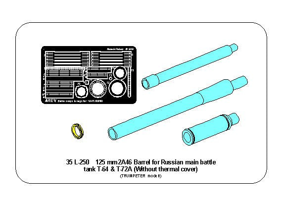 Aber 35L250 1:35 125mm 2A46 Barrel for Soviet T-64 & T-72A without thermal cover (designed to used with Trumpeter kits)