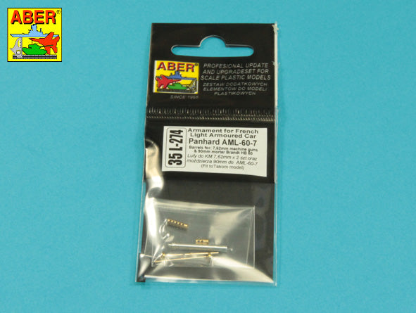 Aber 35L274 1:35 Armament for French Light Armoured Car AML-60-7; Barrel for 7,62mm Machine Guns x2pcs & 90mm Mortar