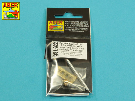 Aber 35L322 1:35 German 75mm Barrel for KwK40L/43 with Single Baffle Muzzle Brake for Pz.Kpfw.VI Ausf.G Early