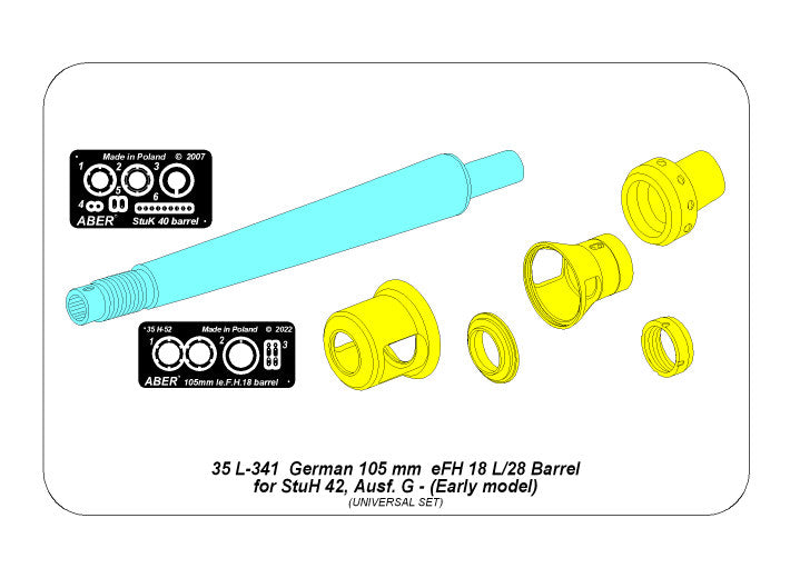 Aber 35 L341 1:35 10,5 cm L/28 Barrel for StuH 42 early