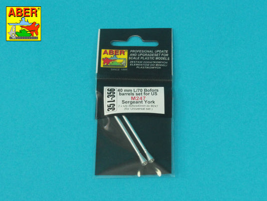 Aber 35L356 1:35 40mm L/70 Bofors Barrels Set for U.S. M247 Sgt York U.S. Air Defense Gun System