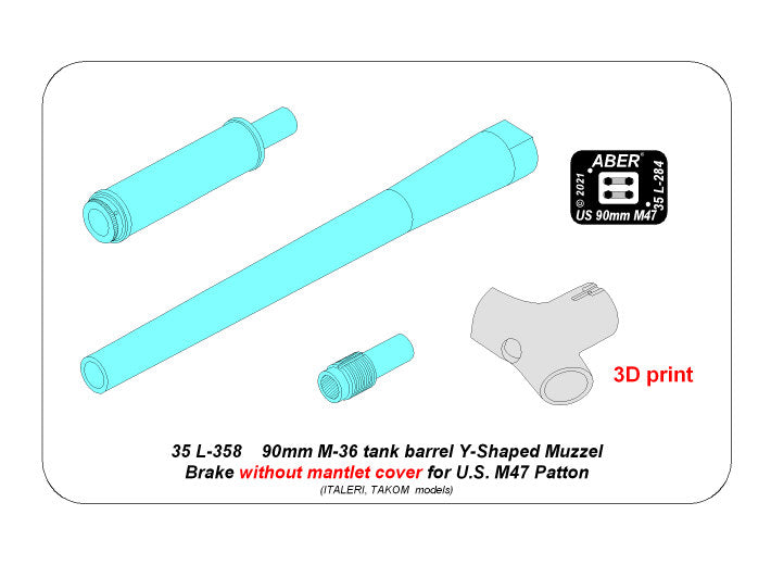 Aber 35L358 1:35 90mm barrel Y-Shaped Muzzle Brake without mantlet for M47