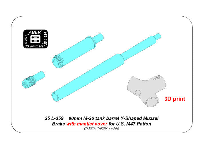 Aber 35L359 1:35 90mm barrel Y-Shaped Muzzel Brake with mantlet for M47