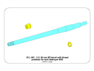 Aber 35L363 1:35 90mm M3 barrel with thread protector for tank destroyer M36