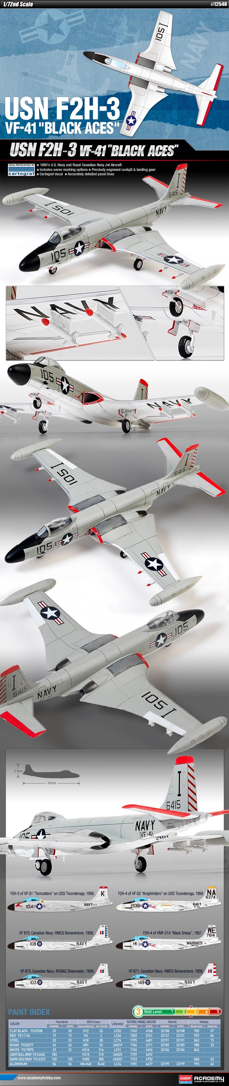 Academy 12548 1:72 McDonnell F2H-3 Banshee USN VF-41 'Black Aces'