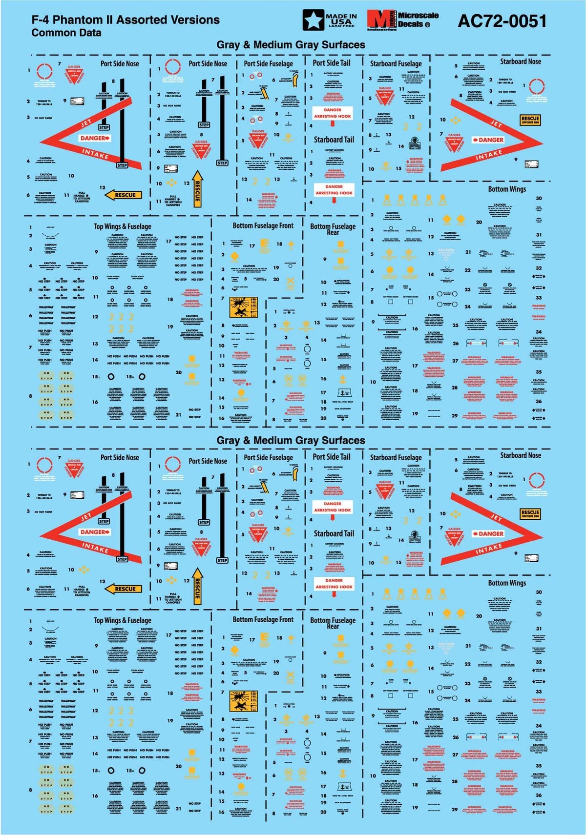 Microscale AC720051 1:72 McDonnell F-4 Phantom II Assorted Versions Common Data, Grey & Medium Grey Aircraft