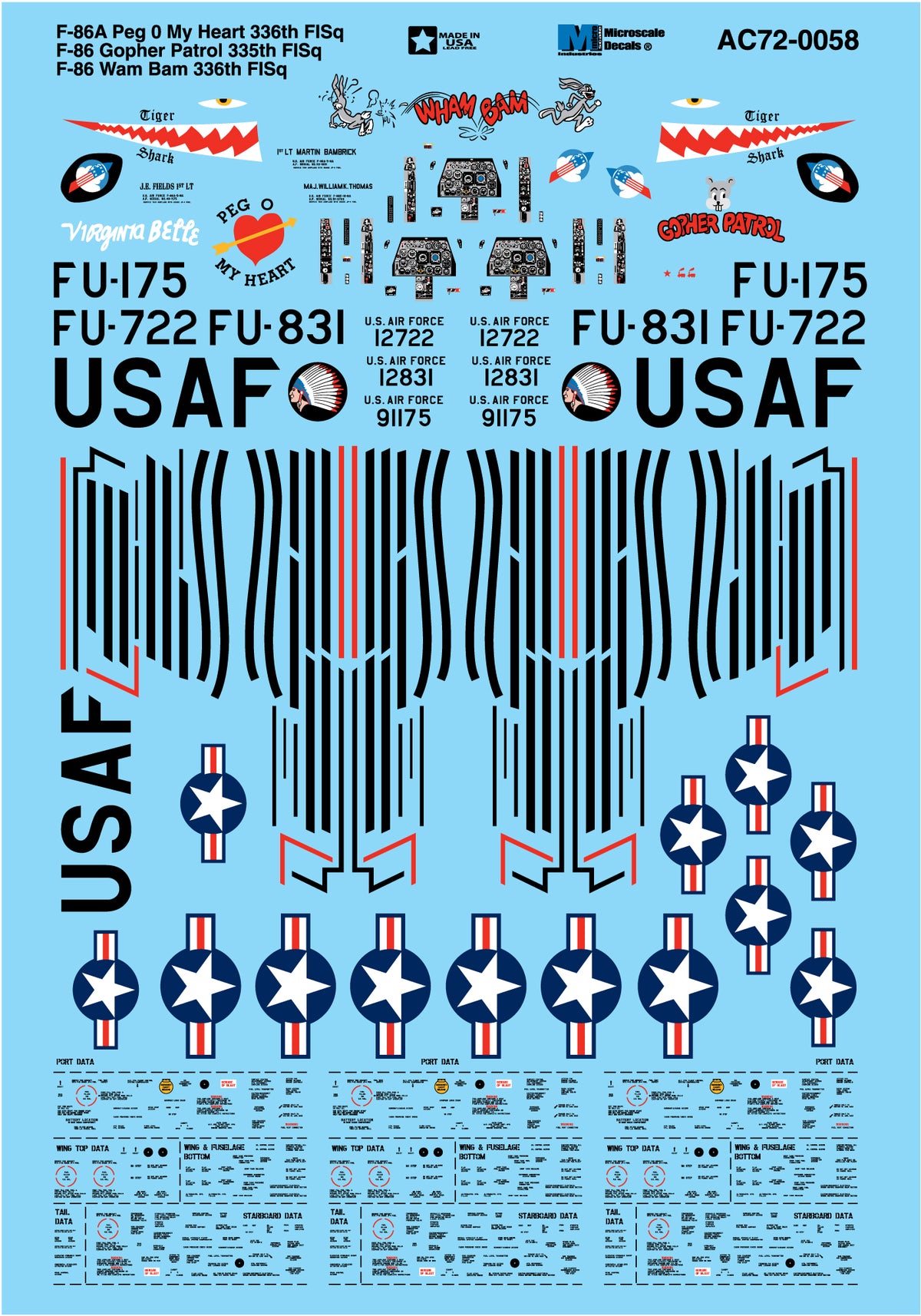Microscale AC720058 1:72 F-86A Peg 0 My Heart 336th FISq. F-86 Gopher Patrol 335th FISq. F-86 Wam Bam 336th FISq