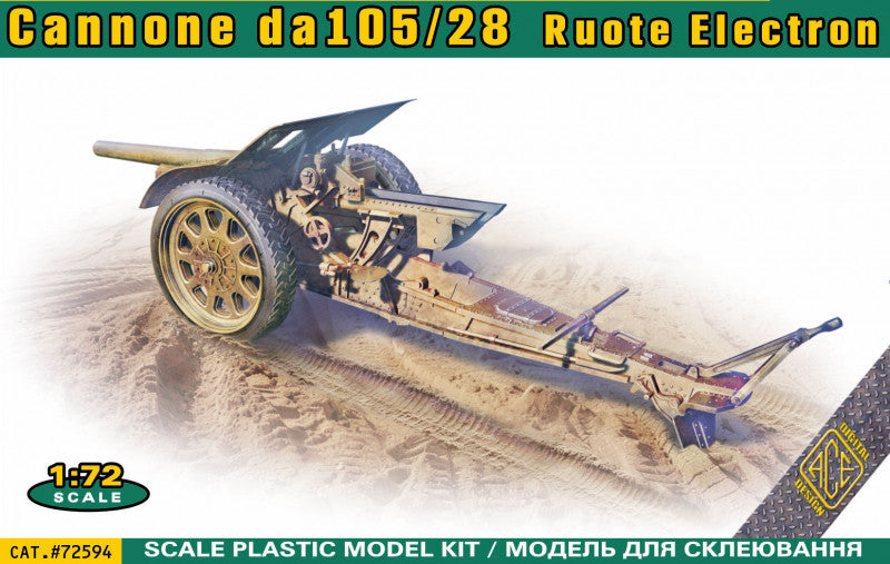 Ace 72594 1:72 Italian 105/28 field cannon with rubberized wheels