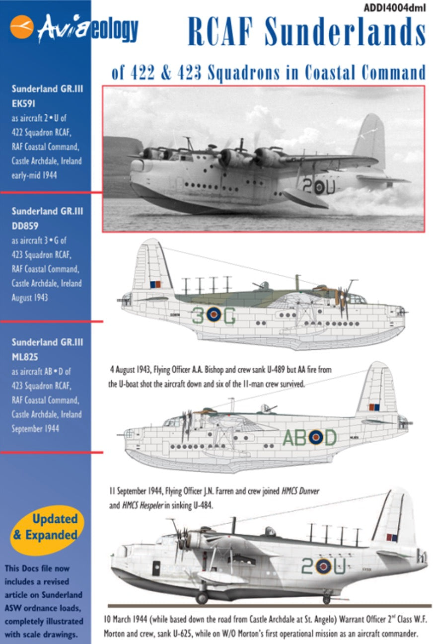 Aviaeology ADD14004DM1 1:144 RCAF Sunderlands of 422 & 423 Squadrons in Coastal Command	Decals & Docs