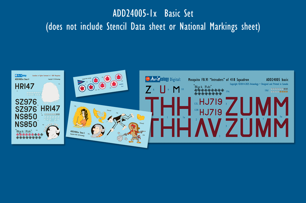 Aviaeology ADD24005-1X 1:24 de Havilland Mosquito FB.VIs-HJ719, HR147, NS850 "Intruders" of 418 Squadron, RCAF (Basic Set)