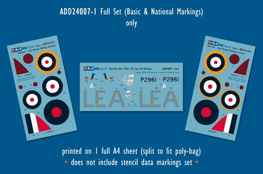 Aviaeology ADD24007-1 1:24 Hawker Hurricane Mk.I P2961 as LE-A of 242 Sqn, RAF McKnight aircraft (Full Set)