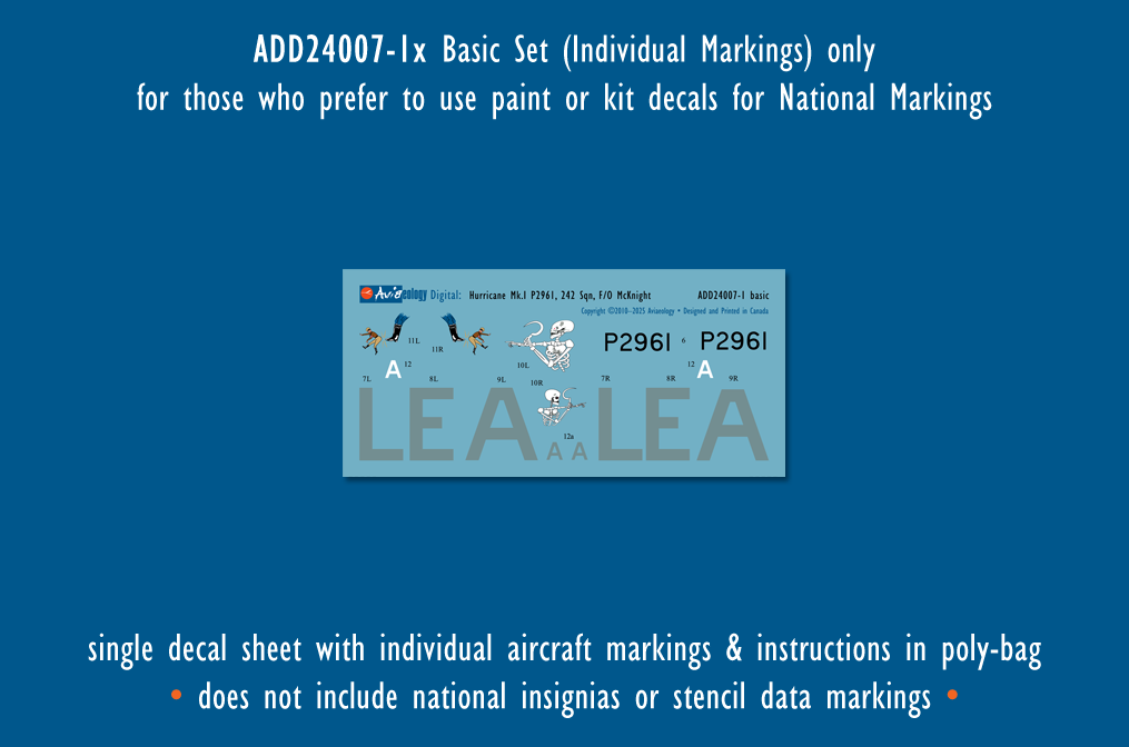 Aviaeology ADD24007-1X 1:24 Hawker Hurricane Mk.I P2961 as LE-A of 242 Sqn, RAF-McKnight Aircraft (Basic Set)