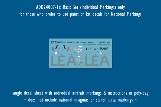 Aviaeology ADD24007-1X 1:24 Hawker Hurricane Mk.I P2961 as LE-A of 242 Sqn, RAF-McKnight Aircraft (Basic Set)