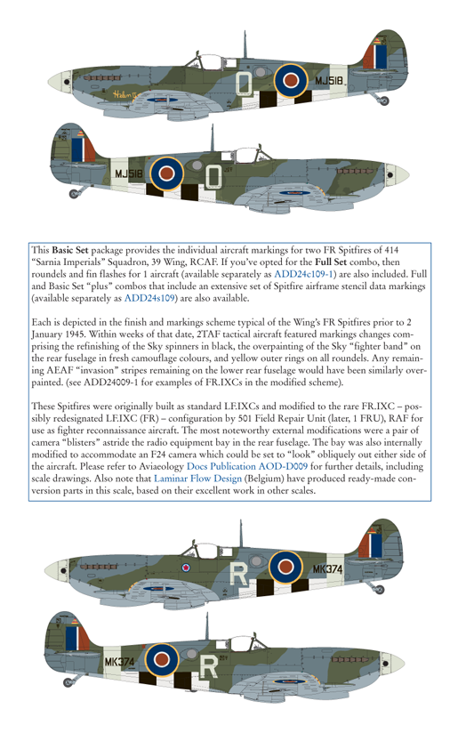 Aviaeology ADD24009-2X 1:24 Supermarine Spitfire FR Mk.IXCs MJ518 & MK374 of 414 Squadron, 39 Wing, RCAF