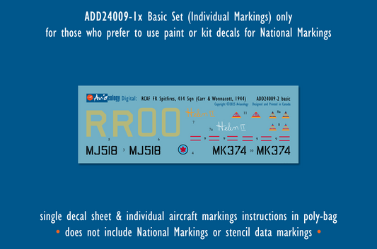Aviaeology ADD24009-2X 1:24 Supermarine Spitfire FR Mk.IXCs MJ518 & MK374 of 414 Squadron, 39 Wing, RCAF