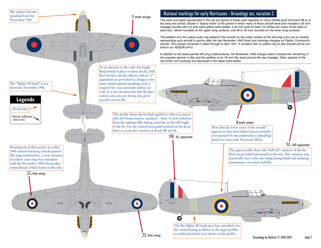 Aviaeology ADD24C104-2 1:24 Hawker Hurricane National Markings – Early Variation 2 (Nov. 1940 – April 1941)