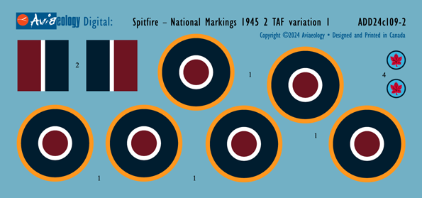 Aviaeology ADD24C109-1 1:24 Supermarine Spitfire National Markings Standard (w/ Type B upper wing roundels)