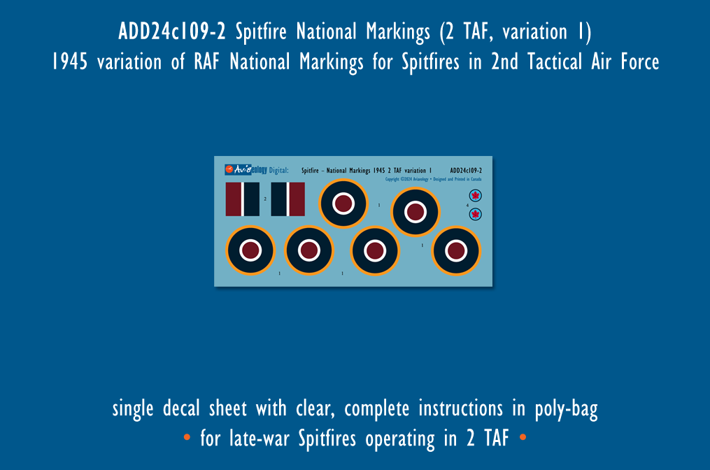 Aviaeology ADD24C109-1 1:24 Supermarine Spitfire National Markings Standard (w/ Type B upper wing roundels)