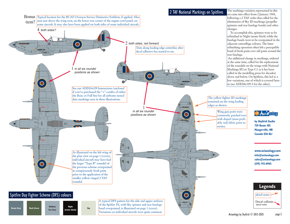 Aviaeology ADD24C109-1 1:24 Supermarine Spitfire National Markings Standard (w/ Type B upper wing roundels)