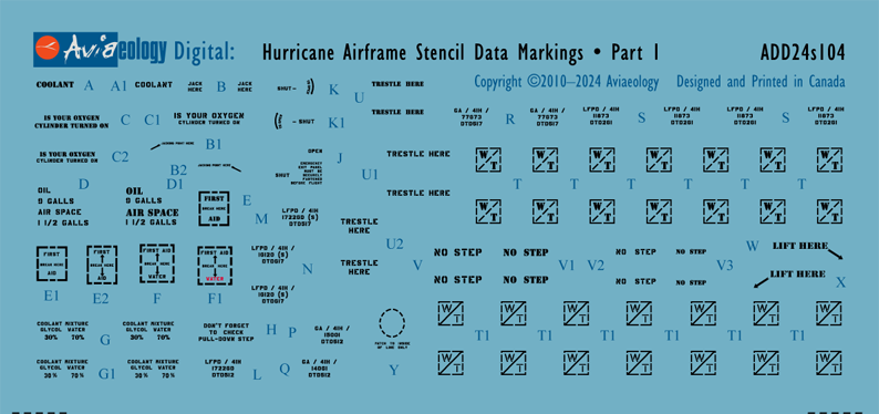 Aviaeology ADD24S104 1:24 Hawker Hurricane airframe stencil/data marking (part 1)