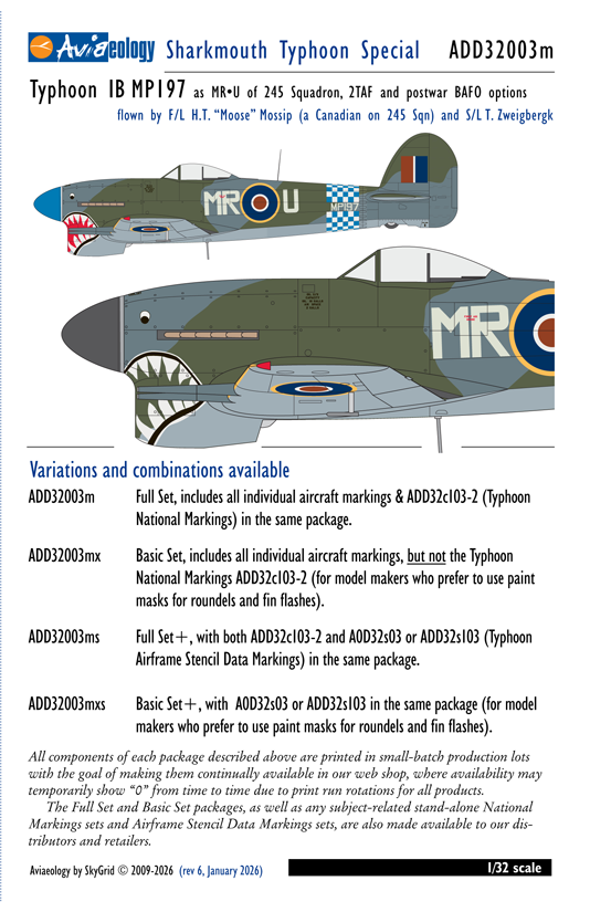Aviaeology ADD32003M 1:32 Sharkmouth Hawker Typhoon – Special Edition (Full Set)