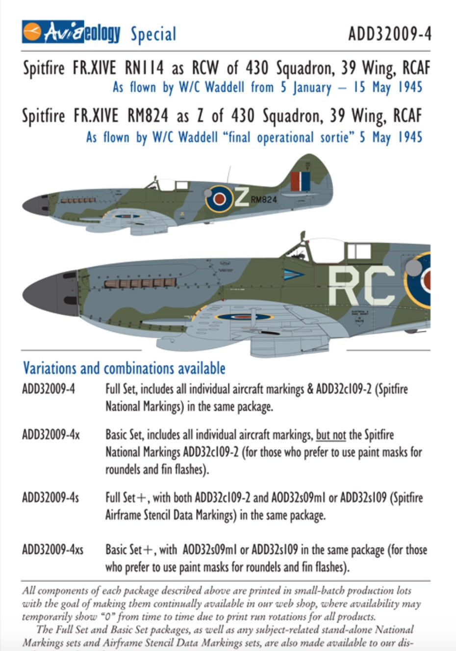 Aviaeology ADD32009-4 1:32 Supermarine Spitfire FR Mk.XIVE (high back) RM824 and RN114 as RC•W,
