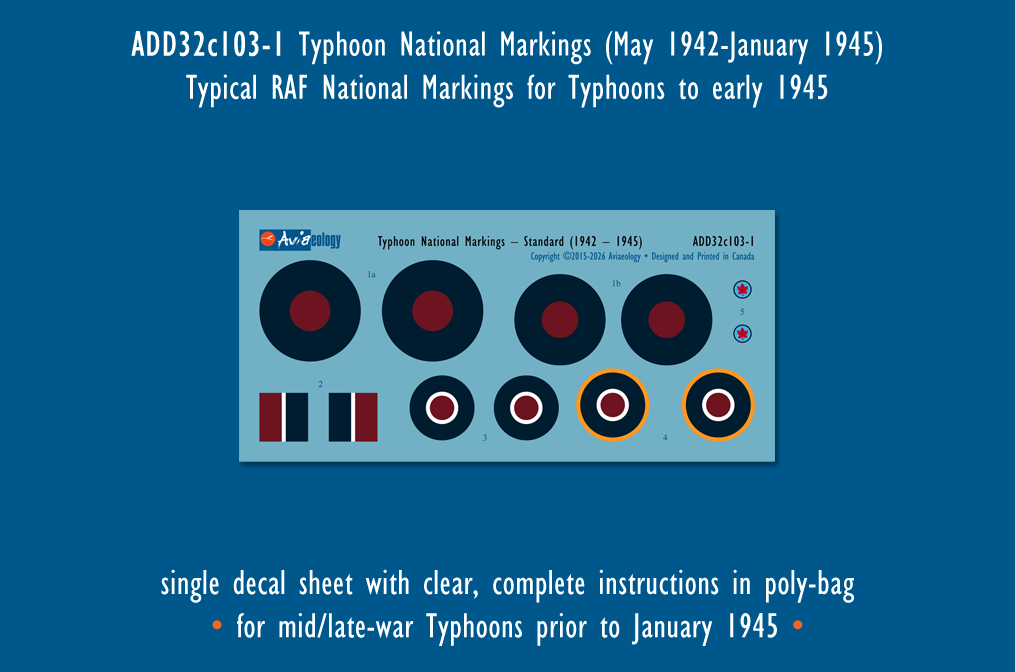 Aviaeology ADD32C103-1 1:32 Hawker Typhoon National Markings – Standard (May 1942-January 1945)