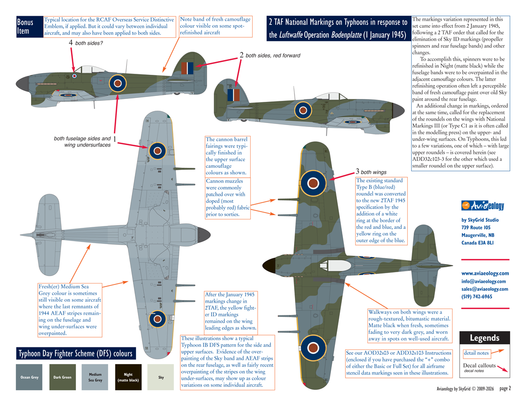 Aviaeology ADD32C103-2 1:32 Hawker Typhoon National Markings – Late (2TAF/BAFO variation1)