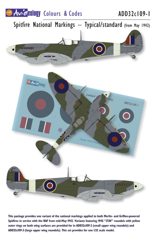 Aviaeology ADD32C109-1 1:32 Supermarine Spitfire National Markings – Standard 1942 to early January 1945