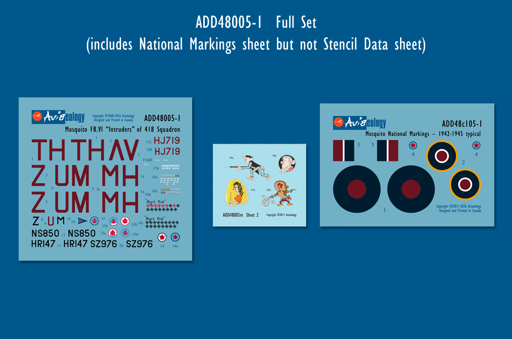 Aviaeology ADD48005-1 1:48 de Havilland Mosquito FB.VI Intruders HJ719, HR147, & NS850 of 418 Sqn, RCAF (Full Set)