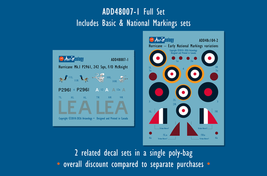Aviaeology ADD48007-1 1:48 Hawker Hurricane Mk.I P2961 as LE•A of 242 Sqn, RAF – McKnight aircraft (Full Set)