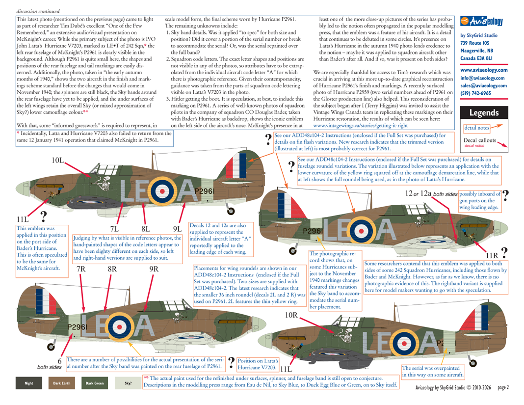 Aviaeology ADD48007-1X 1:48 Hawker Hurricane Mk.I P2961 as LE•A of 242 Sqn, RAF – McKnight aircraft (Basic Set)