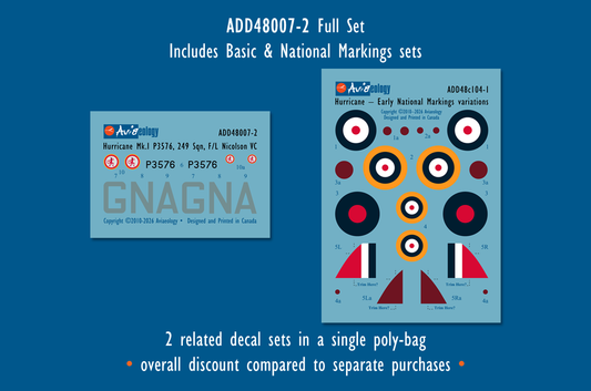 Aviaeology ADD48007-2 1:48 Hawker Hurricane Mk.I P3576 as GN•A of 249 Sqn, RAF – Nicolson VC (Full Set)
